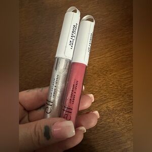 Elf set of 2 lipgloss lip lacquer bubbles & wild rose clear glitter and pink new